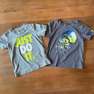 💥2/$20 Nike & Under Armour Athletic T Shirt - Grey Tees with Neon Graphics - 2T